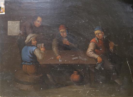 After Teniers Card players around a table 28 x 39cm, unframed